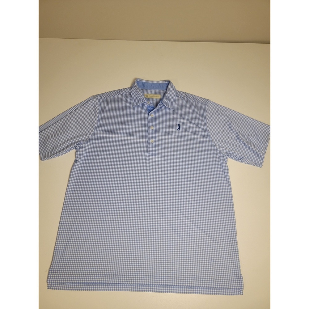 Donald Ross Golf Polo Shirt Mens Large Blue White Gingham Plaid Short Sleeve